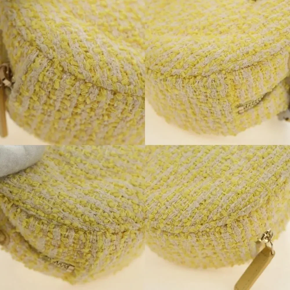Chanel Chain Shoulder Bag Yellow Canvas